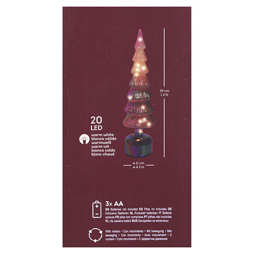 Rotating decorative tree in iridescent glass with warm white micro LEDs, 16 in, for indoor use 5