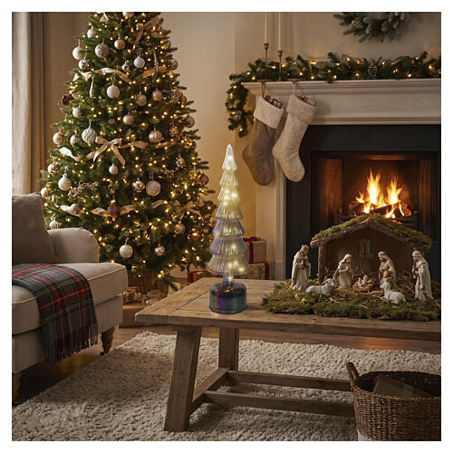 Árvore decorativa giratória efeito iridescente com LED branco quente 40 cm para interior 2