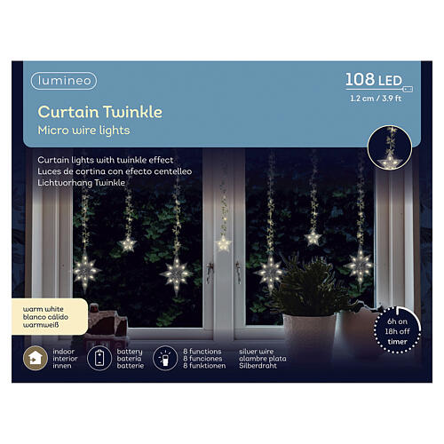 Hanging star light curtain with warm white micro LEDs, 47x39 in, for indoor use 3