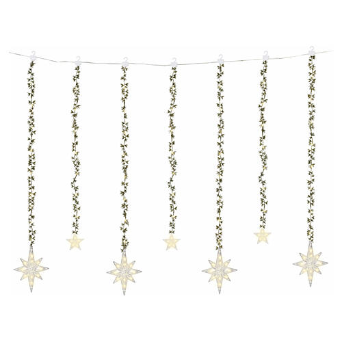 Hanging star light curtain with warm white micro LEDs, 47x39 in, for indoor use 4