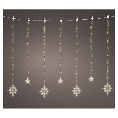 Cortina luminosa estrelas pendentes com micro LEDs branco quente 120x100 cm uso interior 1