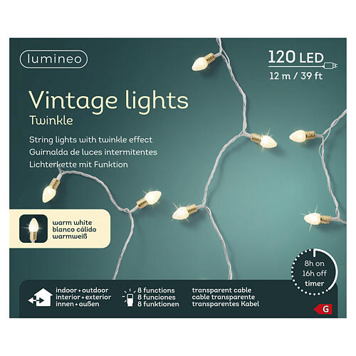 Luci di Natale vintage int-est 120LED bianco caldo effetto twinkle 12 m 6