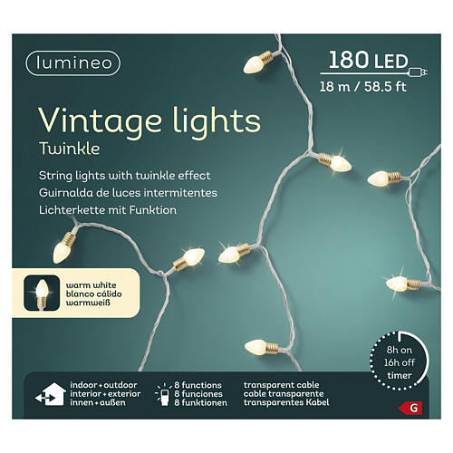 Guirlande lumineuse vintage intérieur-extérieur 180 LEDs blanc chaud scintillant 18 m 4