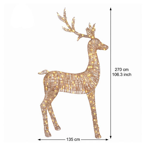 Renna in vimini luminosa int-est oro caldo effetto flash 560 LED 270x135x40 cm 3