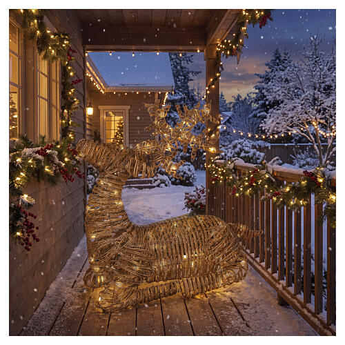 Lying wicker reindeer with warm gold flash effect, 145 LEDs, 35x30x14 in 2