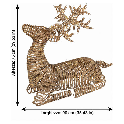 Lying wicker reindeer with warm gold flash effect, 145 LEDs, 35x30x14 in 3