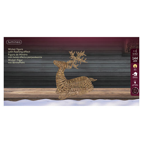 Lying wicker reindeer with warm gold flash effect, 145 LEDs, 35x30x14 in 6