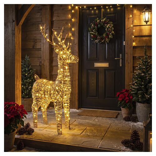Renna in vimini luminosa int-est oro caldo effetto flash 72 LED 105x60x25 cm 2