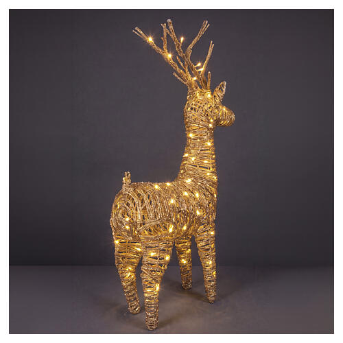Renna in vimini luminosa int-est oro caldo effetto flash 72 LED 105x60x25 cm 4