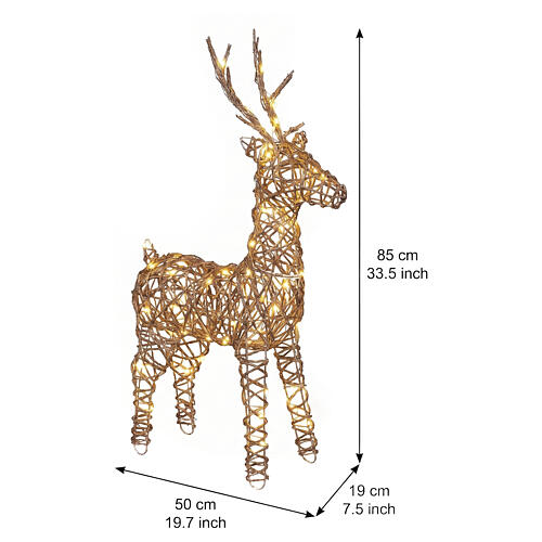 Renne lumineux de Noël intérieur-extérieur en osier 45 LEDs soft gold 85x50x20 cm 3