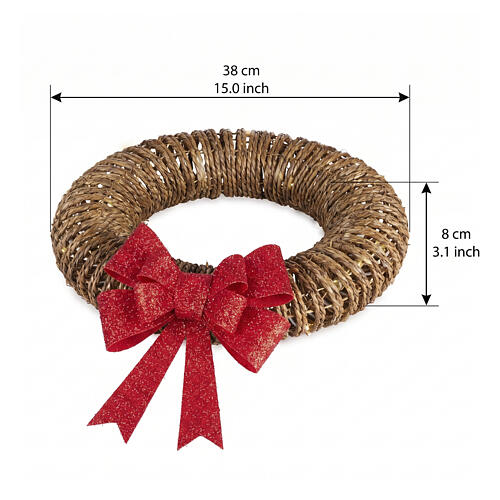 Wicker Christmas lighted wreath, IN/OUTDOOR, 48 LEDs 15x3 in 3
