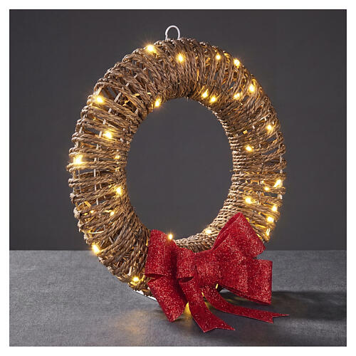 Wicker Christmas lighted wreath, IN/OUTDOOR, 48 LEDs 15x3 in 4