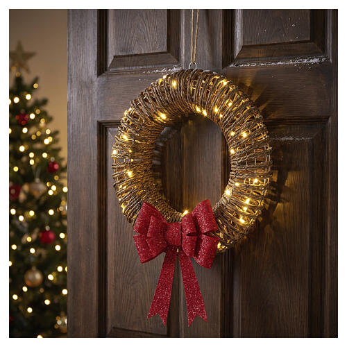 Couronne lumineuse de Noël int/ext en osier 48 LEDs 40x10 cm 2