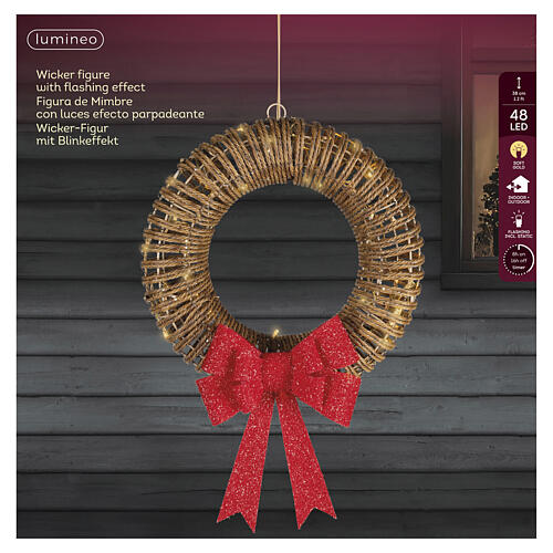 Couronne lumineuse de Noël int/ext en osier 48 LEDs 40x10 cm 6