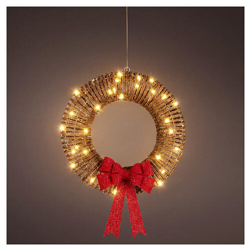 Illuminated wicker Christmas wreath, IN/OUTDOOR, 72 LEDs, 23x5.5 in 5