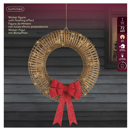 Couronne lumineuse de Noël int/ext en osier 72 LEDs 60x15 cm 6