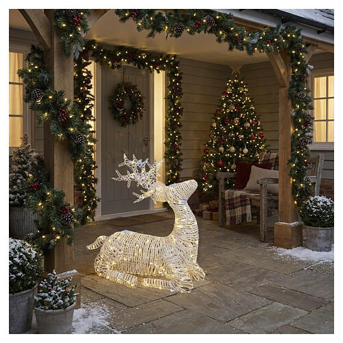 Lying Christmas illuminated reindeer, 144 LEDs warm and cool white, 35x30x14 in, IN/OUTDOOR 2