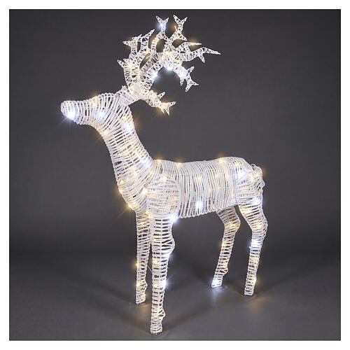 Standing Christmas illuminated reindeer in white wicker, 224 LEDs, 70x40x15 in, IN/OUTDOOR 1