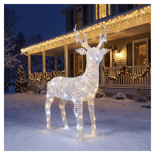 Standing Christmas illuminated reindeer in white wicker, 224 LEDs, 70x40x15 in, IN/OUTDOOR 2