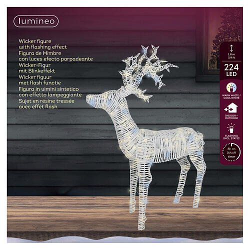 Standing Christmas illuminated reindeer in white wicker, 224 LEDs, 70x40x15 in, IN/OUTDOOR 6