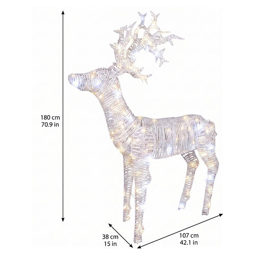 Renna luminosa natalizia int-est in piedi in vimini bianco 224 LED 180x105x40 cm 3