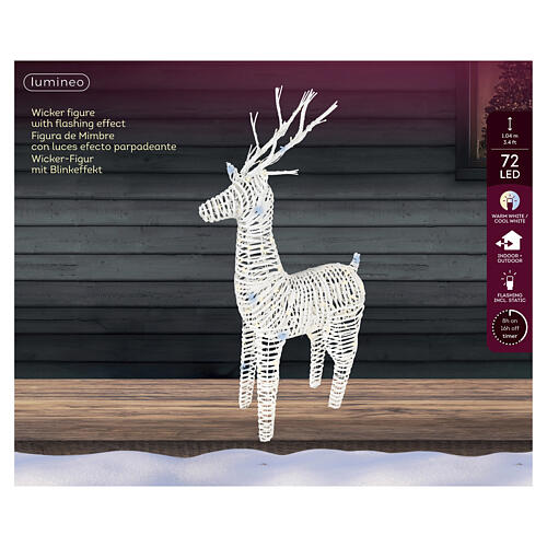 Lighted Christmas reindeer indoor-outdoor in white wicker 72 LEDs 105x60x25 cm 4
