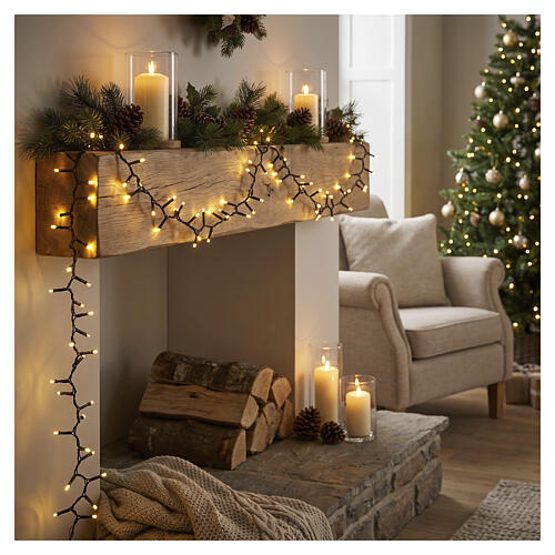 Luci natalizie cluster prolungabili  200 LED oro caldo 5 mt interno esterno 2