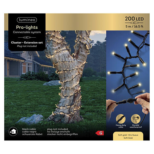 Luci natalizie cluster prolungabili  200 LED oro caldo 5 mt interno esterno 3