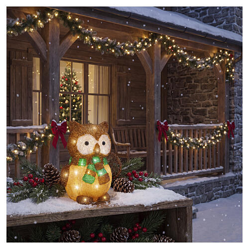 Acrylic illuminated owl, cool white, 40 LEDs, 12x10x8 in, indoor/outdoor 2