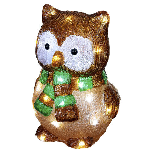 Acrylic illuminated owl, cool white, 40 LEDs, 12x10x8 in, indoor/outdoor 3
