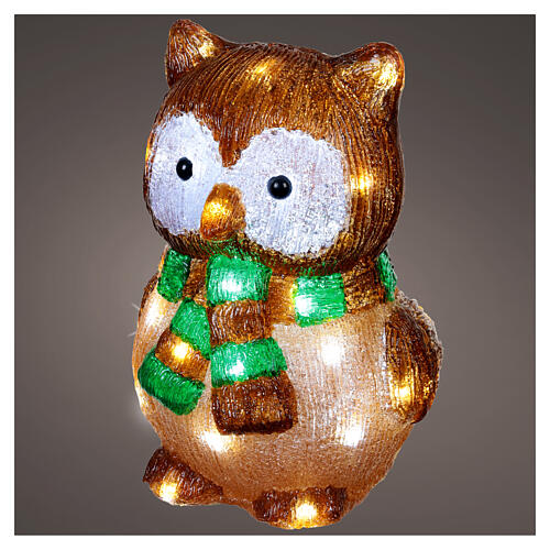 Coruja luminosa em acrílico com 40 LEDs de luz branca fria, 30x25x20 cm 1
