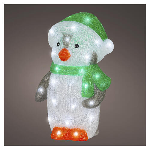 Acrylic penguin with lighted hat, indoor/outdoor, 40 cool white LEDs, 16x10x8 in 1