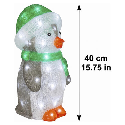 Acrylic penguin with lighted hat, indoor/outdoor, 40 cool white LEDs, 16x10x8 in 3