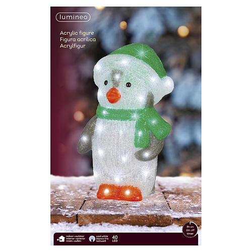 Pinguino acrilico con cappello luminoso int-est 40 LED bianco freddo 40x25x20 cm 5