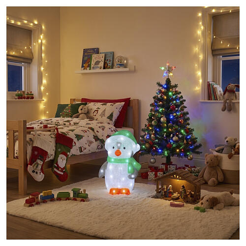 Pinguim de acrílico com chapéu luminoso interior e exterior 40 LEDs branco frio 40x25x20 cm 2