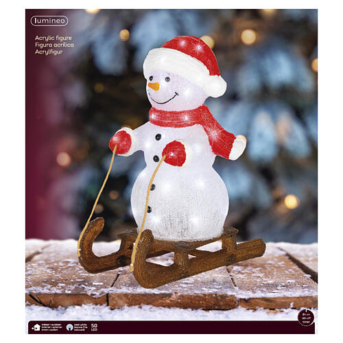 Pupazzo di neve acrilico con slitta int-est 50 LED bianco freddo 50x45x25 cm 2