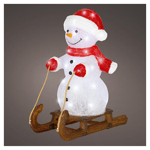 Boneco de neve acrílico com trenó int/ext 50 LEDs branco frio 50x45x25 cm 1