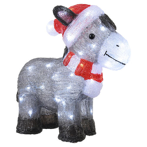 Petit âne acrylique avec bonnet de Noël intérieur/extérieur 60 LEDs blanc froid 40x40x15 cm 4