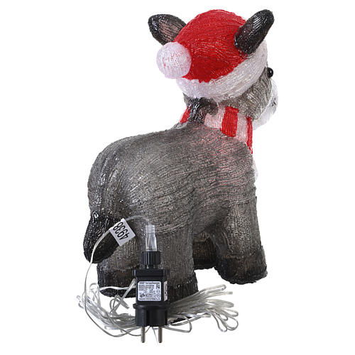 Petit âne acrylique avec bonnet de Noël intérieur/extérieur 60 LEDs blanc froid 40x40x15 cm 5