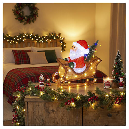 Slitta luminosa Babbo Natale acrilico int-est 100 LED luce bianca fredda 40 cm 2
