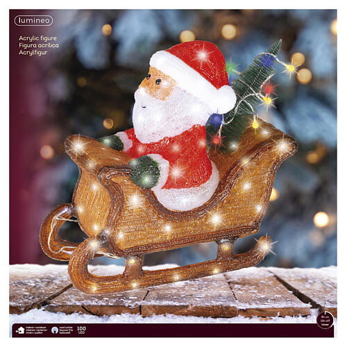 Slitta luminosa Babbo Natale acrilico int-est 100 LED luce bianca fredda 40 cm 6