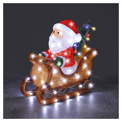 Acrylic lighted Santa Claus on sleigh 100 LEDs cold white light indoor outdoor 40 cm 1