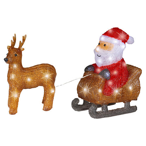 Santa Claus on his sleigh with reindeer, 50 cold white LED lights, acrylic, 12 in, IN/OUTDOOR 3
