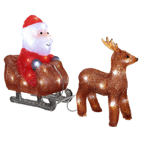 Santa Claus on his sleigh with reindeer, 50 cold white LED lights, acrylic, 12 in, IN/OUTDOOR 4