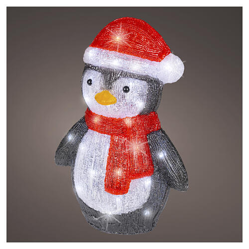 Acrylic penguin with Christmas hat and scarf, indoor/outdoor, 40 cool white LEDs, 16x12x8 in 1