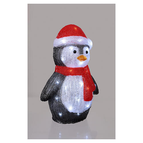 Acrylic penguin with Christmas hat and scarf, indoor/outdoor, 40 cool white LEDs, 16x12x8 in 3