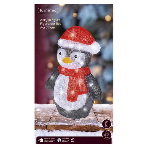 Acrylic penguin with Christmas hat and scarf, indoor/outdoor, 40 cool white LEDs, 16x12x8 in 4