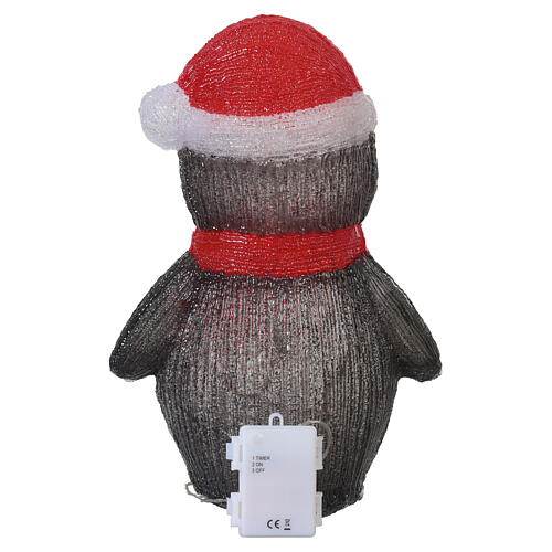 Acrylic penguin with Christmas hat and scarf, indoor/outdoor, 40 cool white LEDs, 16x12x8 in 5