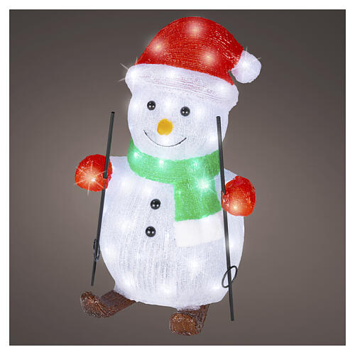 Bonhomme de neige en acrylique avec skis int/ext 50 LEDs blanc froid 50x25x30 cm 1