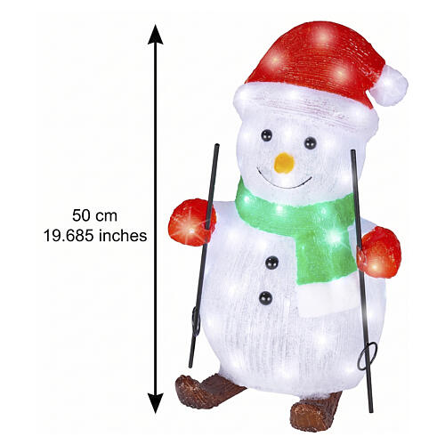 Bonhomme de neige en acrylique avec skis int/ext 50 LEDs blanc froid 50x25x30 cm 3